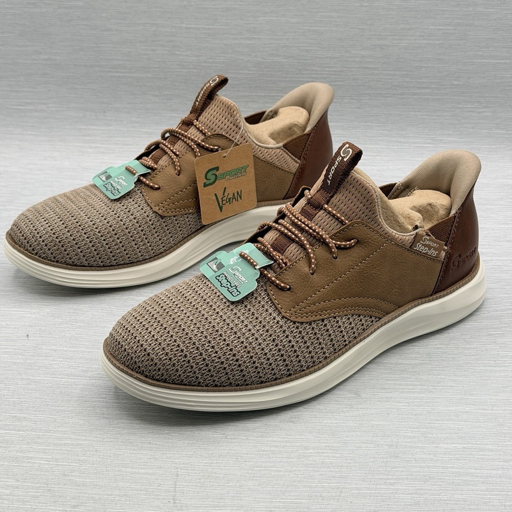 Skechers Men's 7 Taupe Brown Sneaker Step Ins Hands Free Walking Sport Donovan